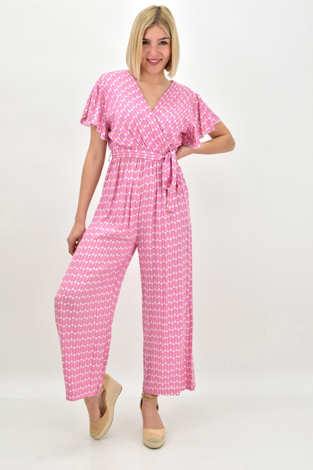 Γυναικεία ολόσωμη φόρμα με ζώνη Ροζ 19678 φωτογραφία