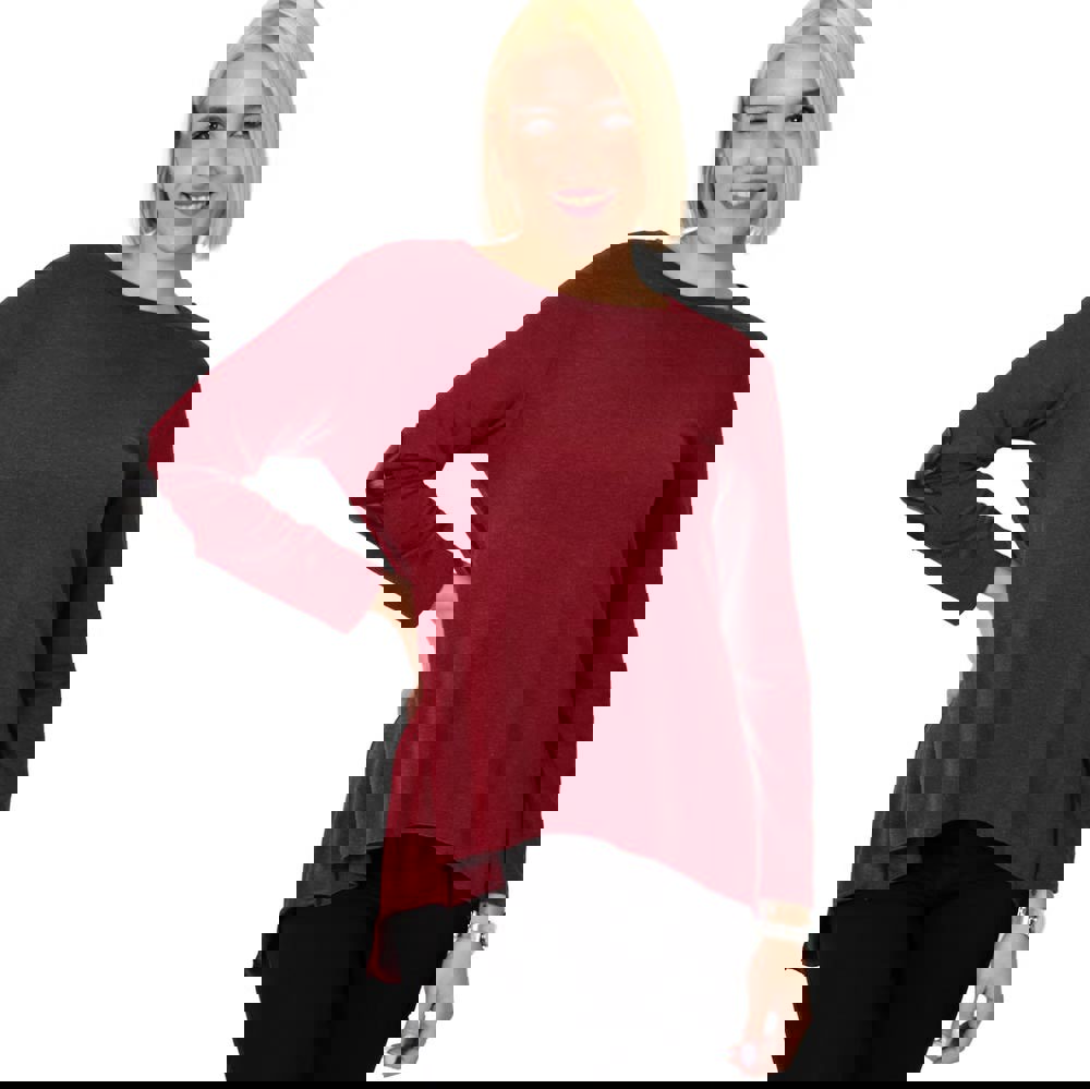 Γυναικεία μπλούζα με δερματίνη στον αγκώνα Μπορντώ 22525