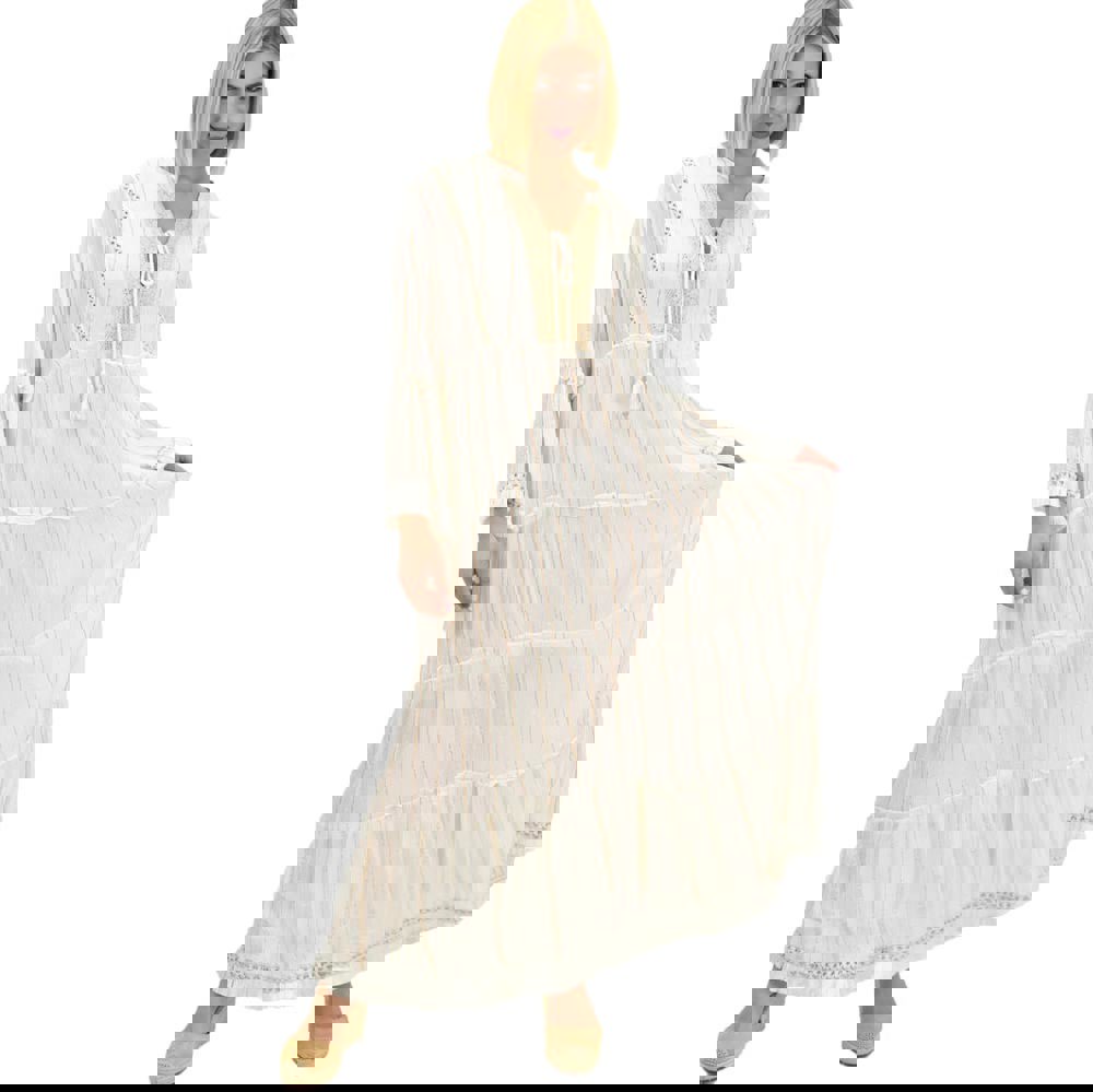 Γυναικείο καφτάνι με χρυσές λεπτομέρειες Εκρού 19698