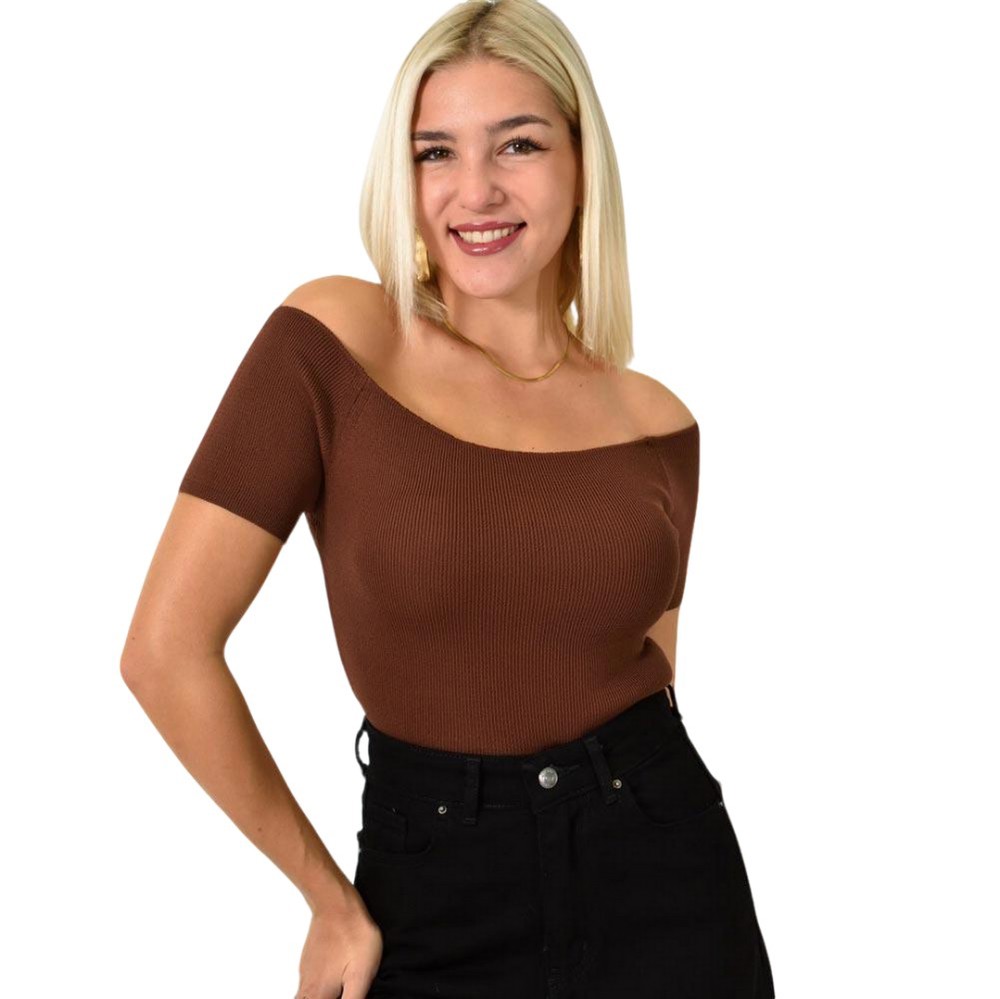 Τοπ με ακάλυπτο ώμο Καφέ 25823