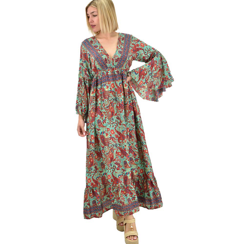 Γυναικείο μεταξωτό boho φόρεμα με τσέπες χωρίς ζώνη Βεραμάν 19695