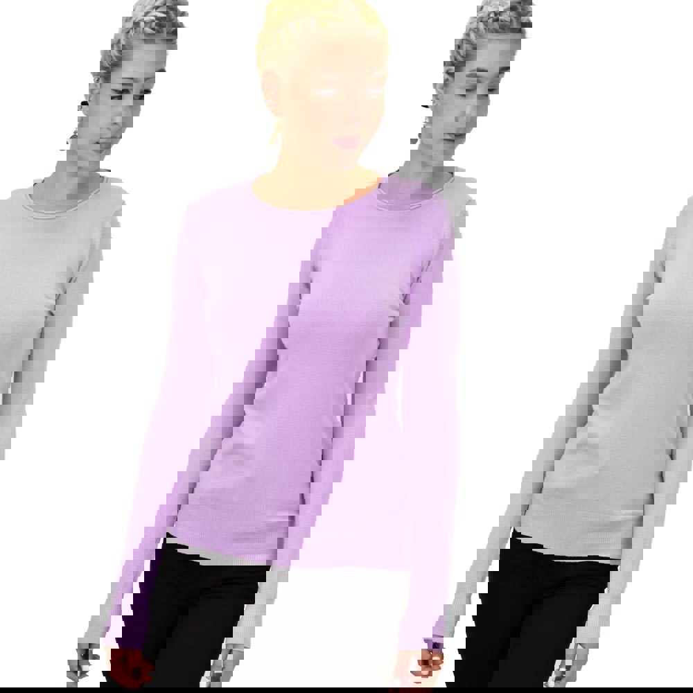 Πλεκτή μπλούζα ζέρσεϊ με στρογγυλή λαιμόκοψη Λιλά 17771