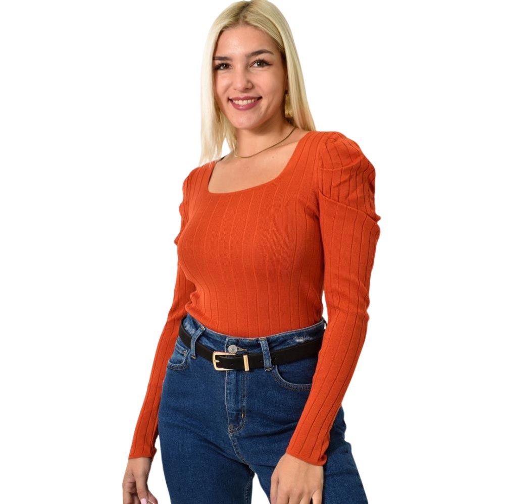 Γυναικείο τοπ με φουσκωτά μανίκια Κεραμιδί 25851