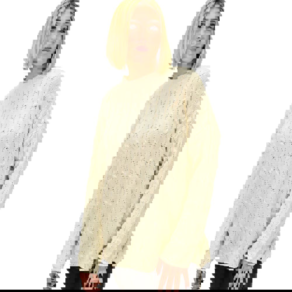 Γυναικείο πλεκτό πουλόβερ με σχέδιο Εκρού 18678