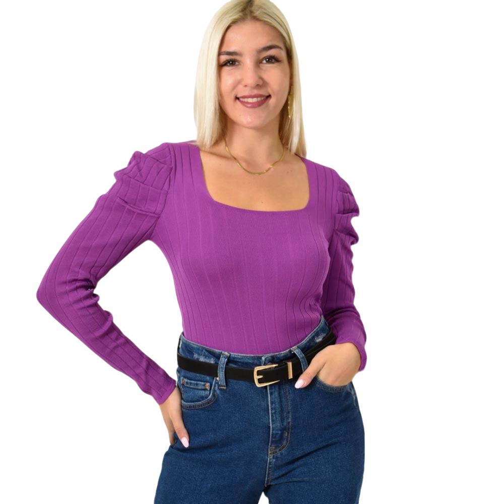 Γυναικείο τοπ με φουσκωτά μανίκια Ματζέντα 25852