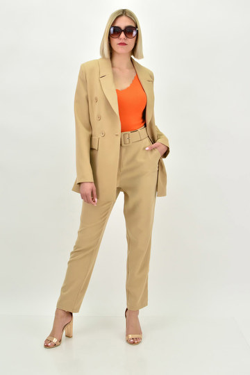  - Γυναικείο Σετ Σακάκι με Παντελόνι σε μπεζ