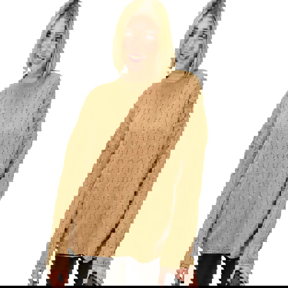 Γυναικείο πλεκτό πουλόβερ με σχέδιο Μπεζ 18681