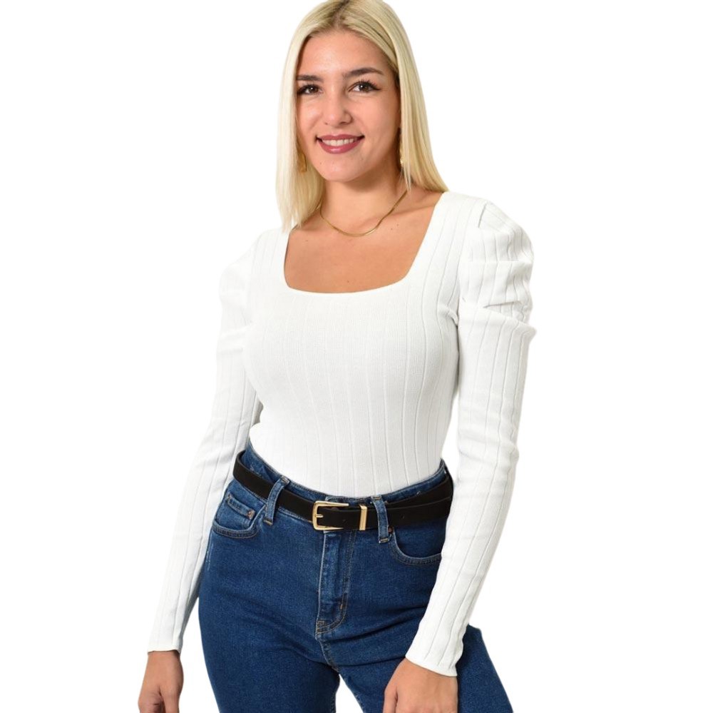 Γυναικείο τοπ με φουσκωτά μανίκια Λευκό 25853