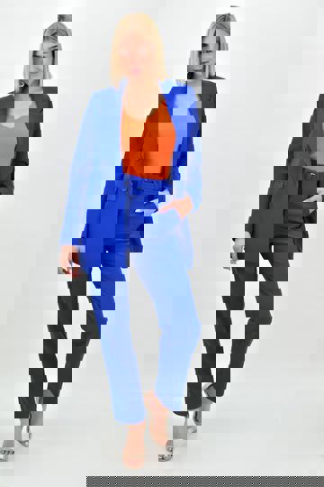  - Γυναικείο Σετ Σακάκι με Παντελόνι σε μπλε ρουά