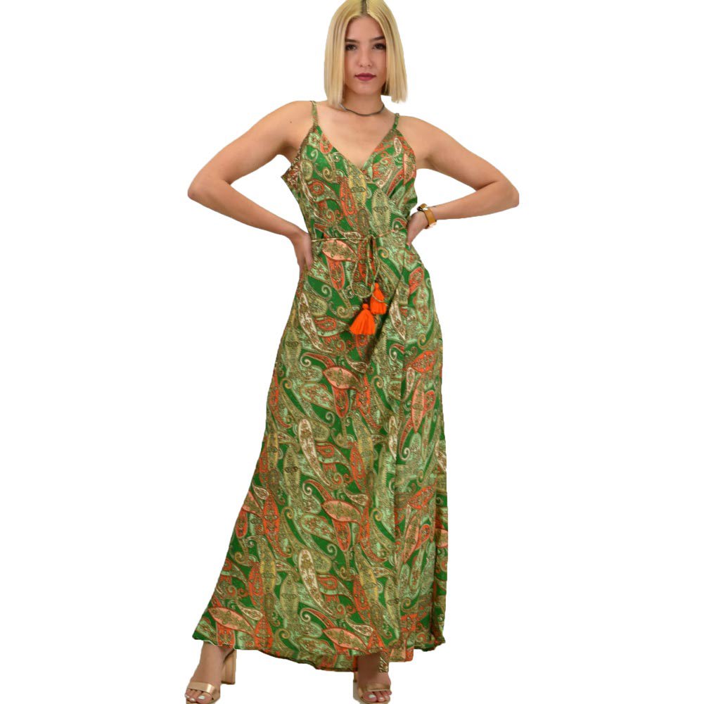 Γυναικείο boho φόρεμα με κρόσια maxi Πράσινο 20950
