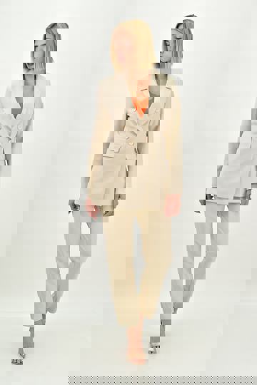  - Γυναικείο Σετ Σακάκι με Παντελόνι σε Εκρού