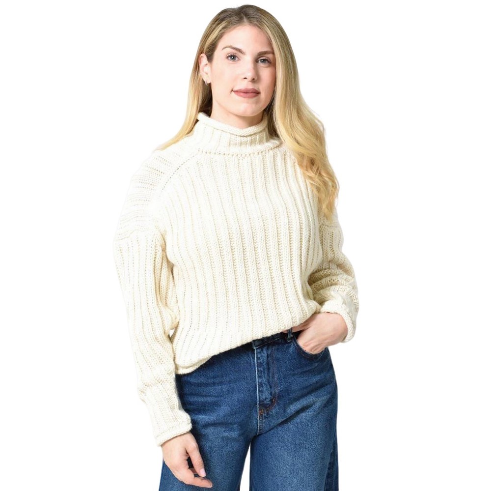 Γυναικείο πλεκτό με διακριτικό σχέδιο Μπεζ 27168