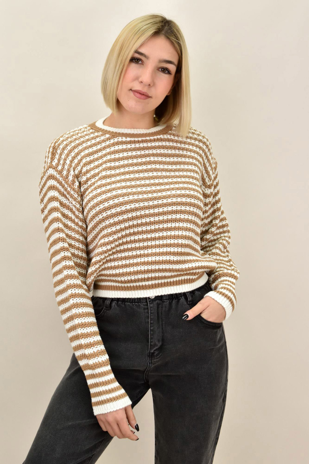 Γυναικεία μπλούζα strickpullover Μπεζ 18695 φωτογραφία