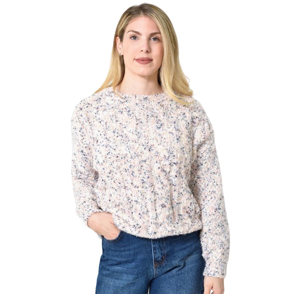 Πλεκτή αφράτη πουλόβερ με πολύχρωμες νηματιές Ροζ 27205