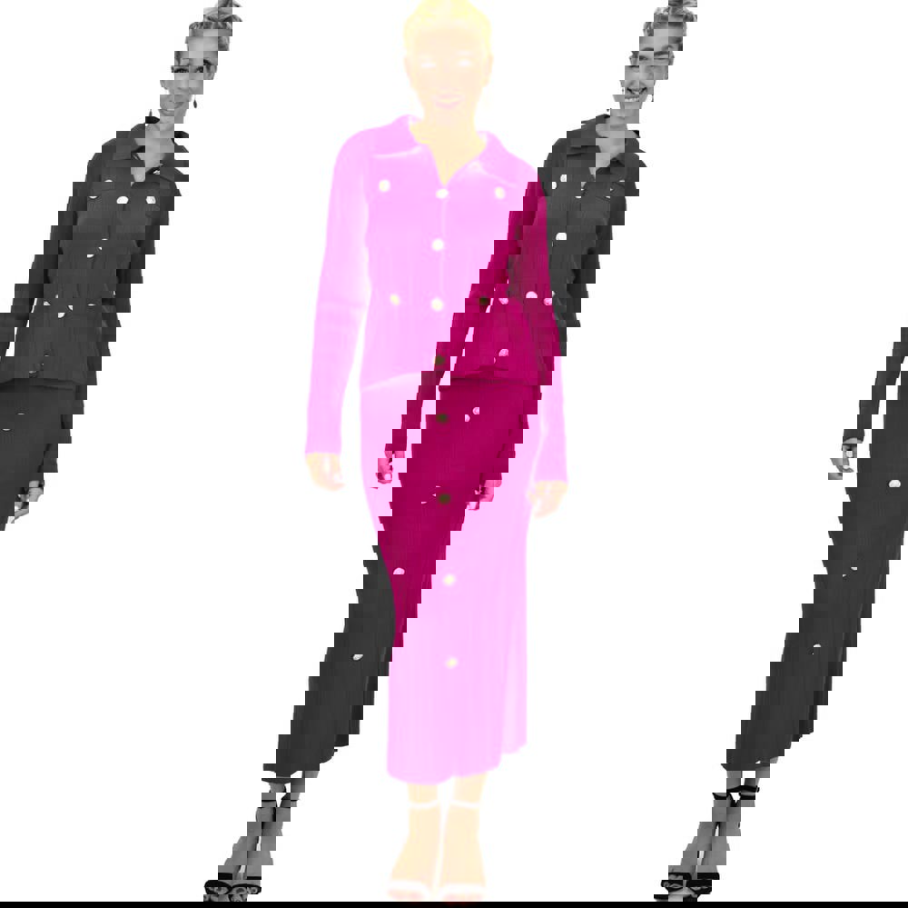 Γυναικείο πλεκτό σετ με κουμπιά Φούξια 22118