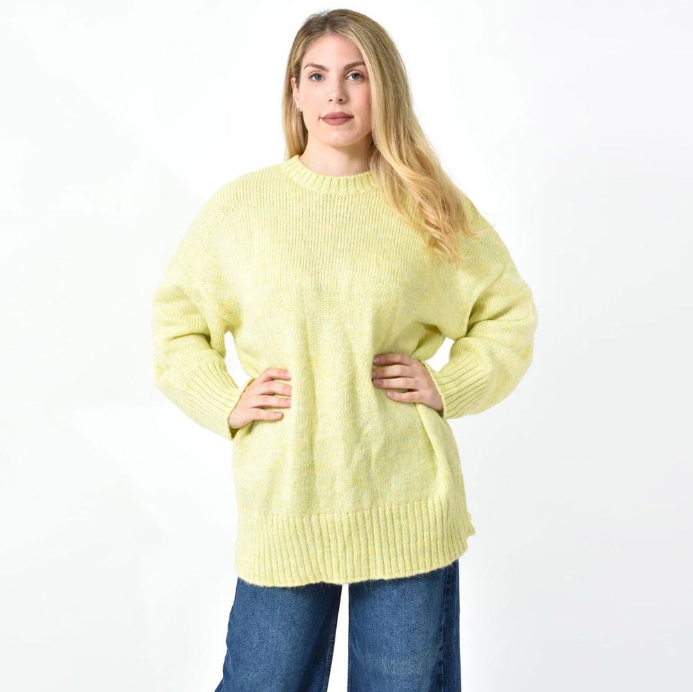 Oversized Πλεκτή Μπλούζα με Στρογγυλή Λαιμόκοψη & Ριμπ Λεπτομέρειες Κίτρινο 27213