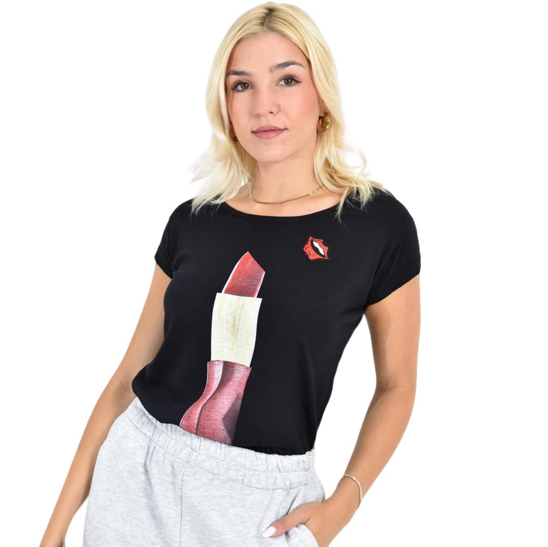 T-shirt με τύπωμα Μαύρο 26609