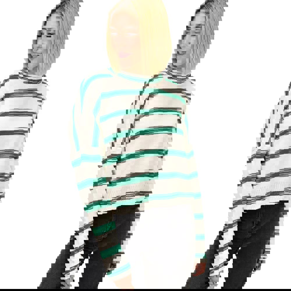 Γυναικεία μπλούζα πλεκτή ριγέ Πράσινο 18691