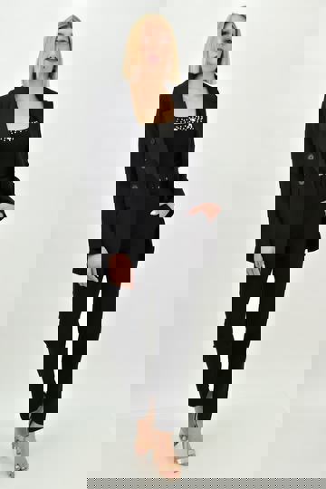  - Γυναικείο Σετ Σακάκι με Παντελόνι σε μαύρο