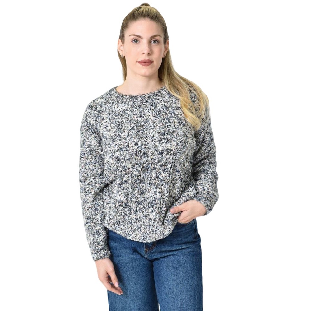 Πλεκτή αφράτη πουλόβερ με πολύχρωμες νηματιές Μαύρο 27197