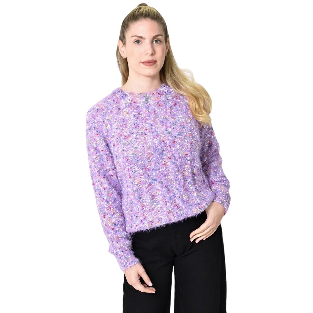 Πλεκτή Αφράτη Πουλόβερ Με Πολύχρωμες Νηματιές Λιλά 27171