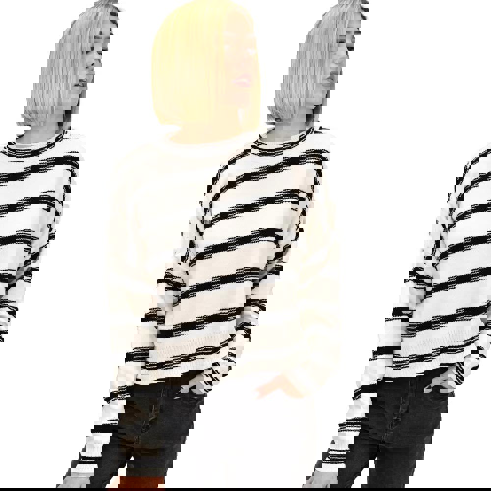 Γυναικεία μπλούζα πλεκτή ριγέ Εκρού 18694