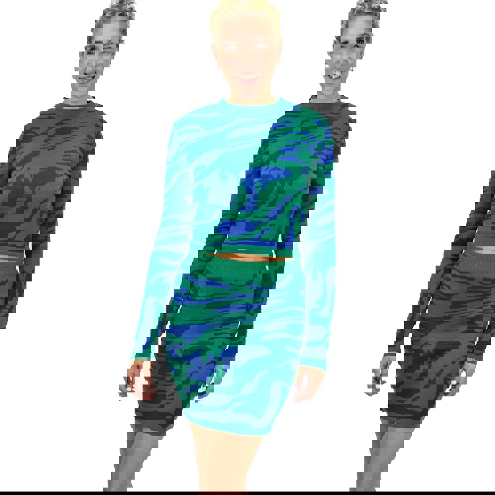 Γυναικείο πλεκτό σετ με σχέδιο animal print Πράσινο 22110