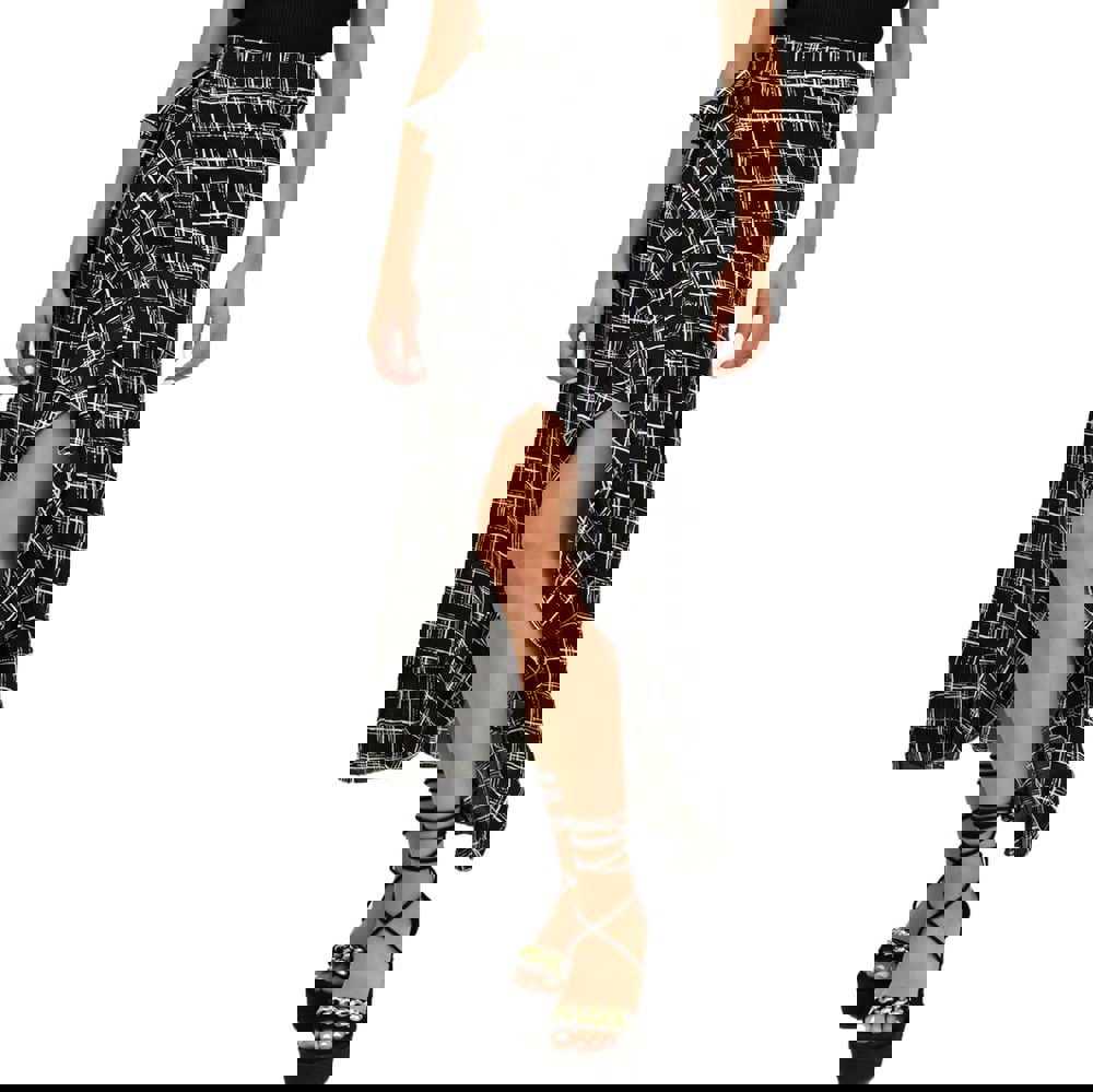 Κρουαζέ εμπριμέ φούστα με βολάν Μαύρο 21556