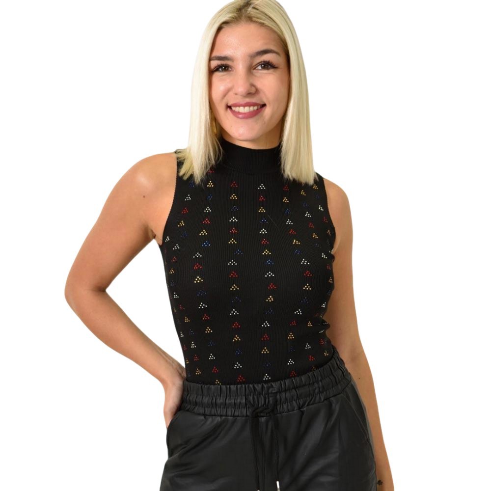 Γυναικείο πλεκτό αμάνικο ζιβάγκο με στρας Μαύρο 25874