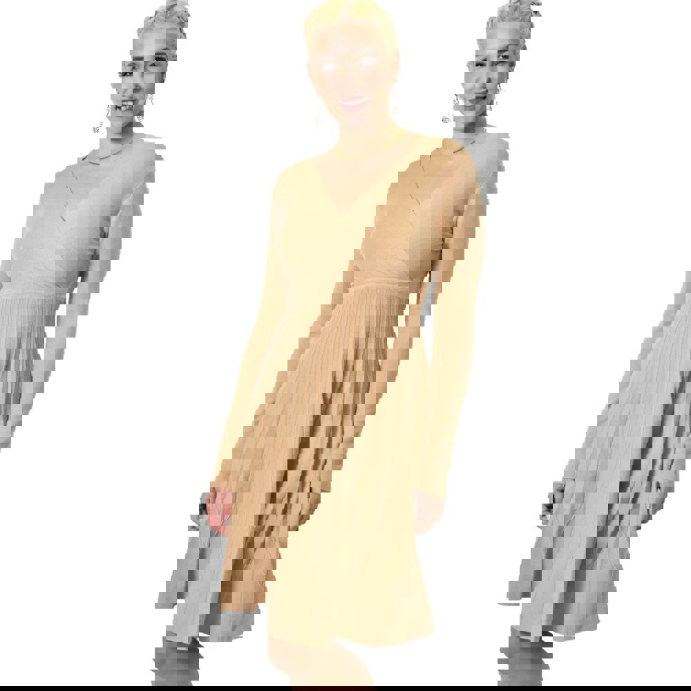 Γυναικείο πλεκτό φόρεμα κρουαζέ Μπεζ 22534