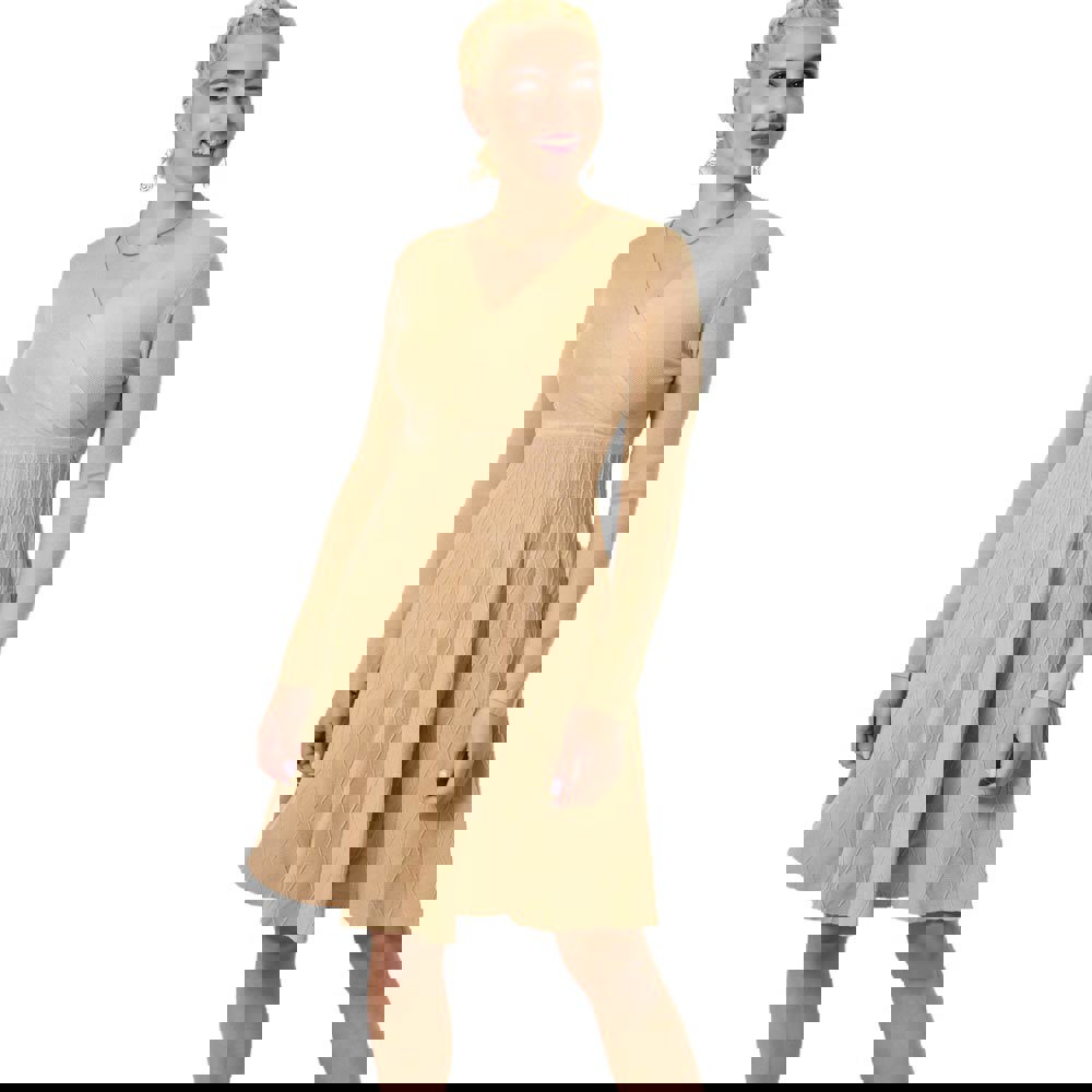 Πλεκτό φόρεμα κρουαζέ midi με ζώνη Εκρού 22547