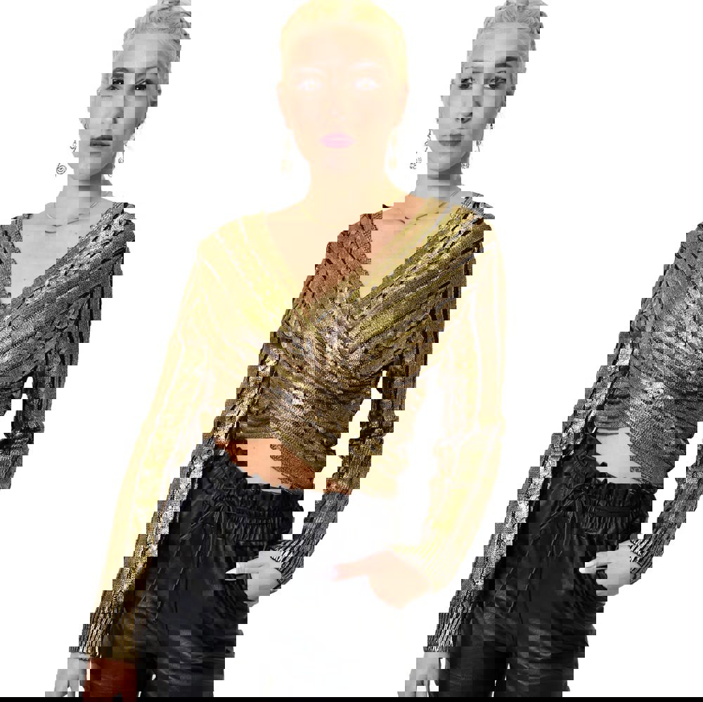 Γυναικεία μπλούζα κρουαζέ μεταλιζέ Χρυσό 22457