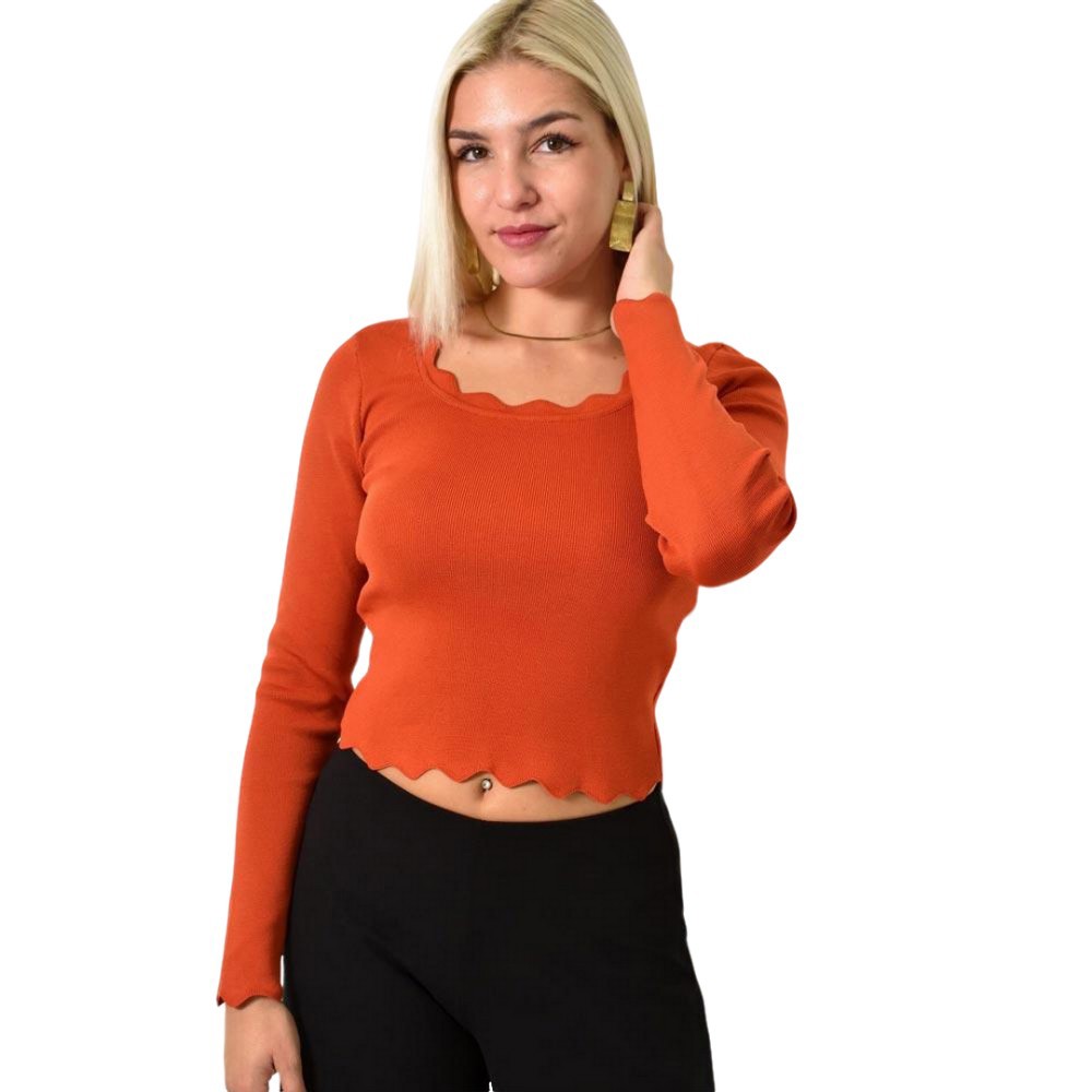 Γυναικείο τοπ με σχέδιο στην λαιμόκομψη Κεραμιδί 25898