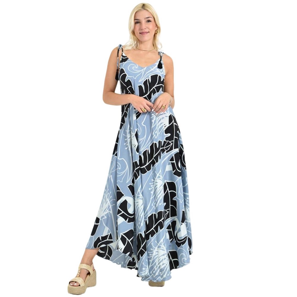 Μάξι Φόρεμα Τιράντα με Τροπικό Σχέδιο Σιέλ 26658