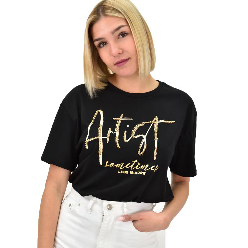 Γυναικείο T-shirt με στρας Artist Μαύρο 19704
