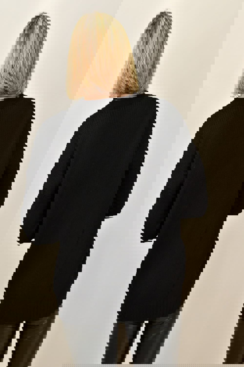 Γυναικεία πλεκτή ζακέτα με τσέπες Μαύρο 18717 φωτογραφία