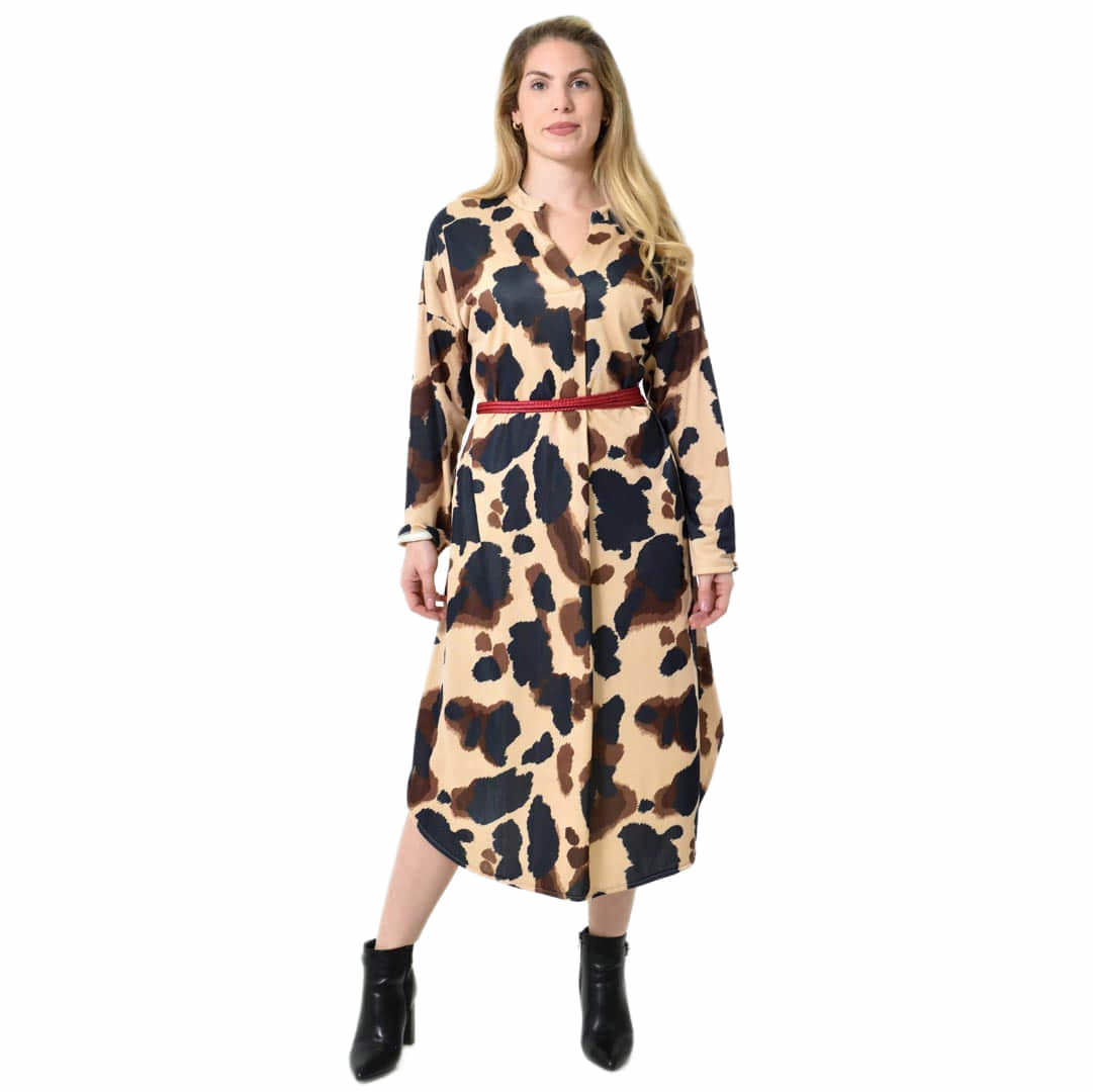Midi Σεμιζιέ Φόρεμα Abstract Animal Print - Άνετη Γραμμή Μαύρο 27283