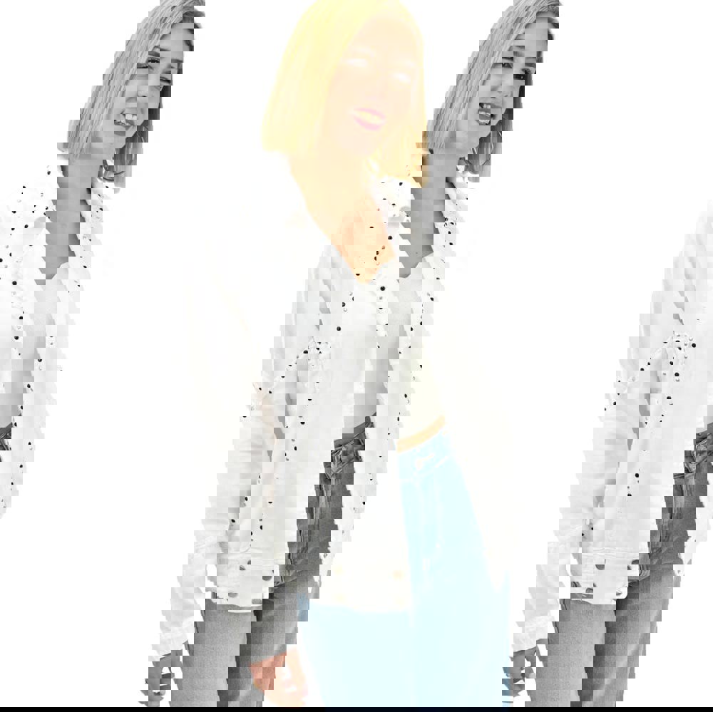 Γυναικείο τζάκετ με στρας και τρουκς Λευκό 19228