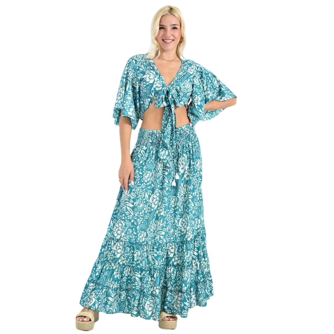 Boho Σετ με Φλοράλ Δέσιμο & Maxi Φούστα Βεραμάν 26618