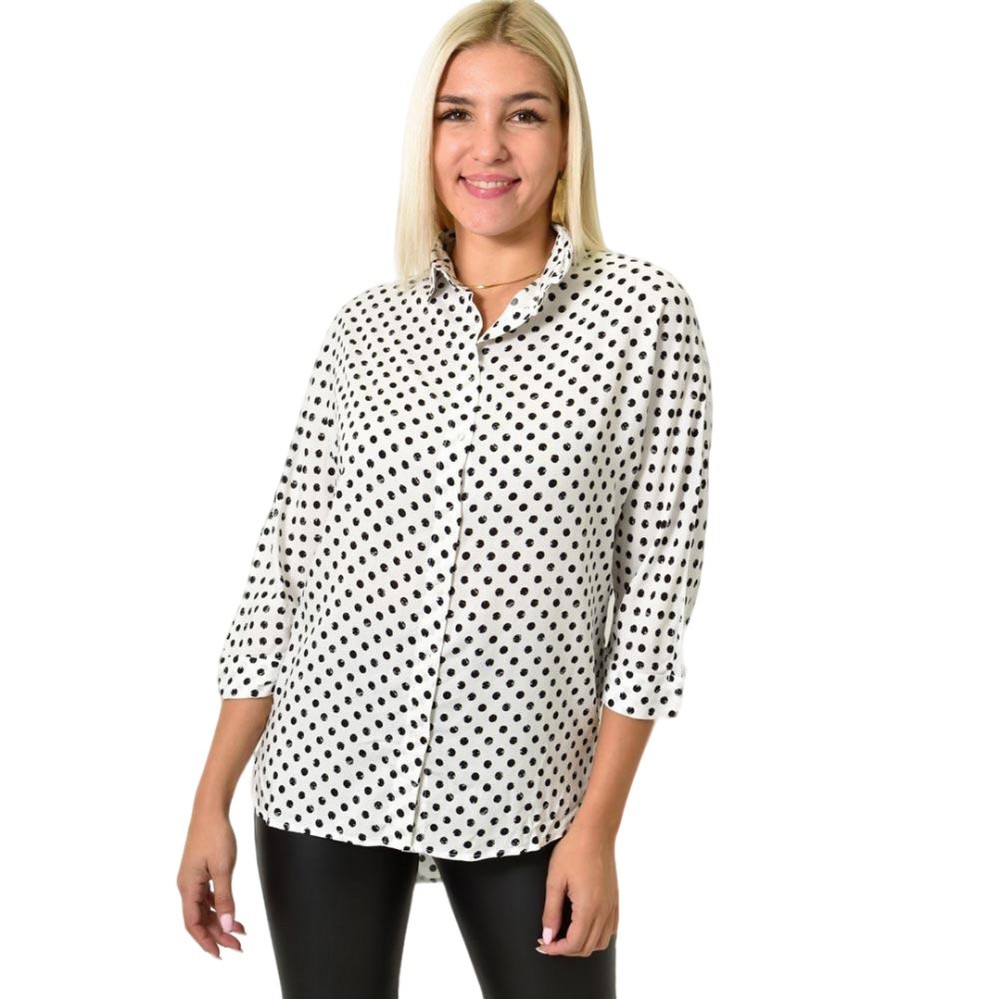 Ασσύμετρο πουκάμισο πουά Λευκό 25905