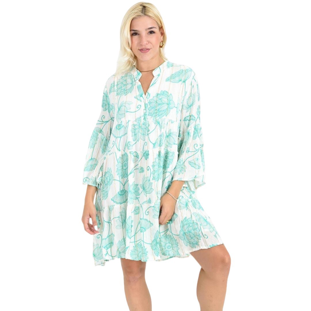 Κοντό Φόρεμα με Floral Print & Φαρδιά Μανίκια Βεραμάν 26689
