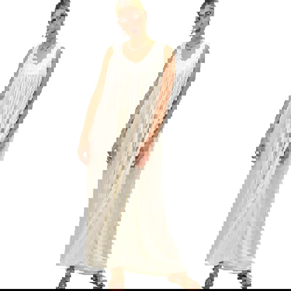 Γυναικείο αμάνικο καφτάνι Εκρού 20397