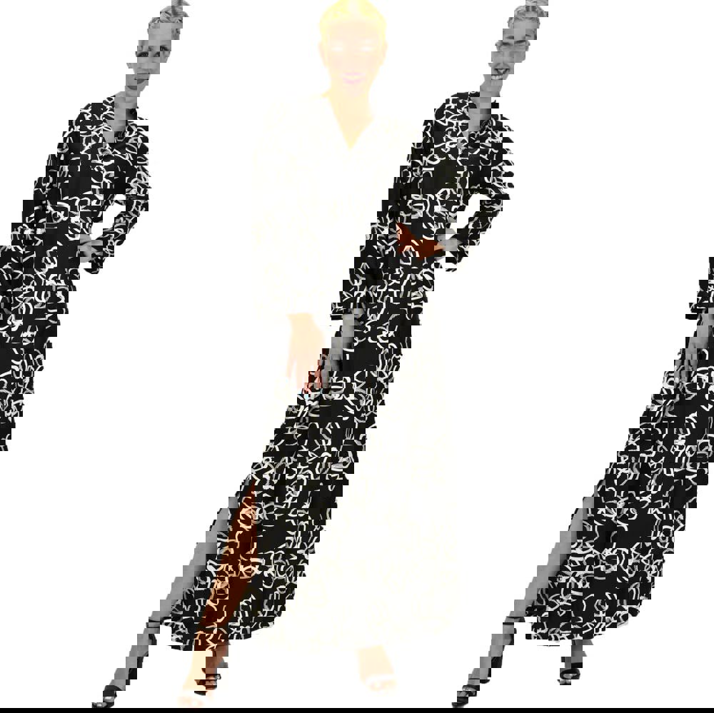 Γυναικείο φόρεμα σατέν με μάο γιακά Μαύρο 21023