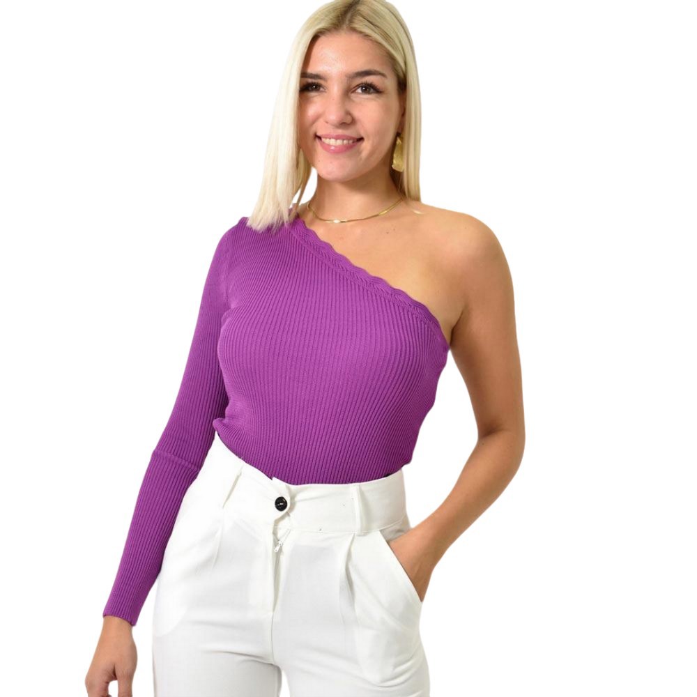 Πλεκτό τοπ με έναν ώμο Ματζέντα 25911