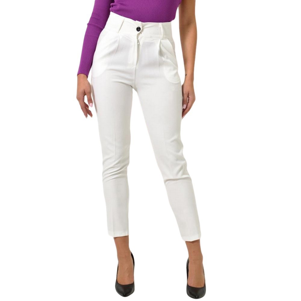 Γυναικείο παντελόνι γραφείου χωρίς ζώνη Λευκό 25821