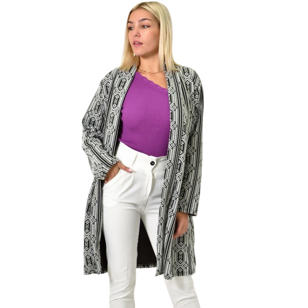 Μακρύ πλεκτό μπλέιζερ Μαύρο 25894