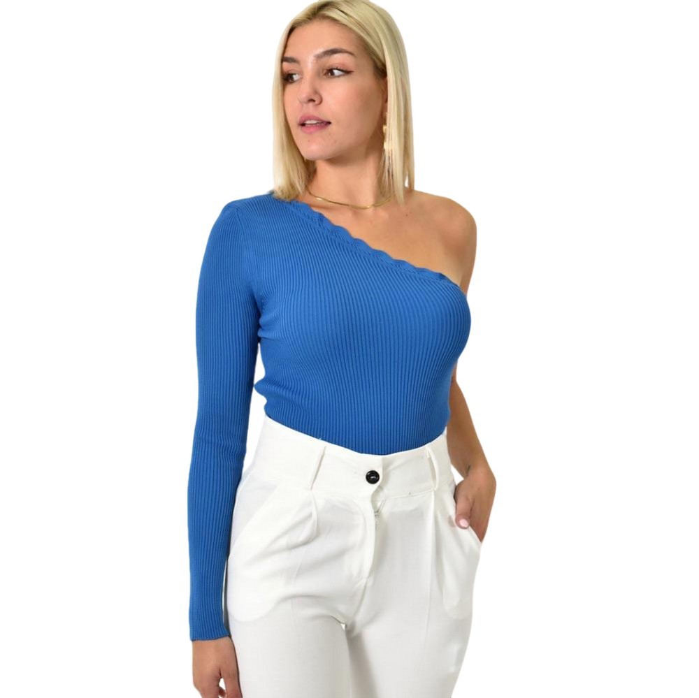 Πλεκτό τοπ με έναν ώμο Μπλε Ρουά 25912