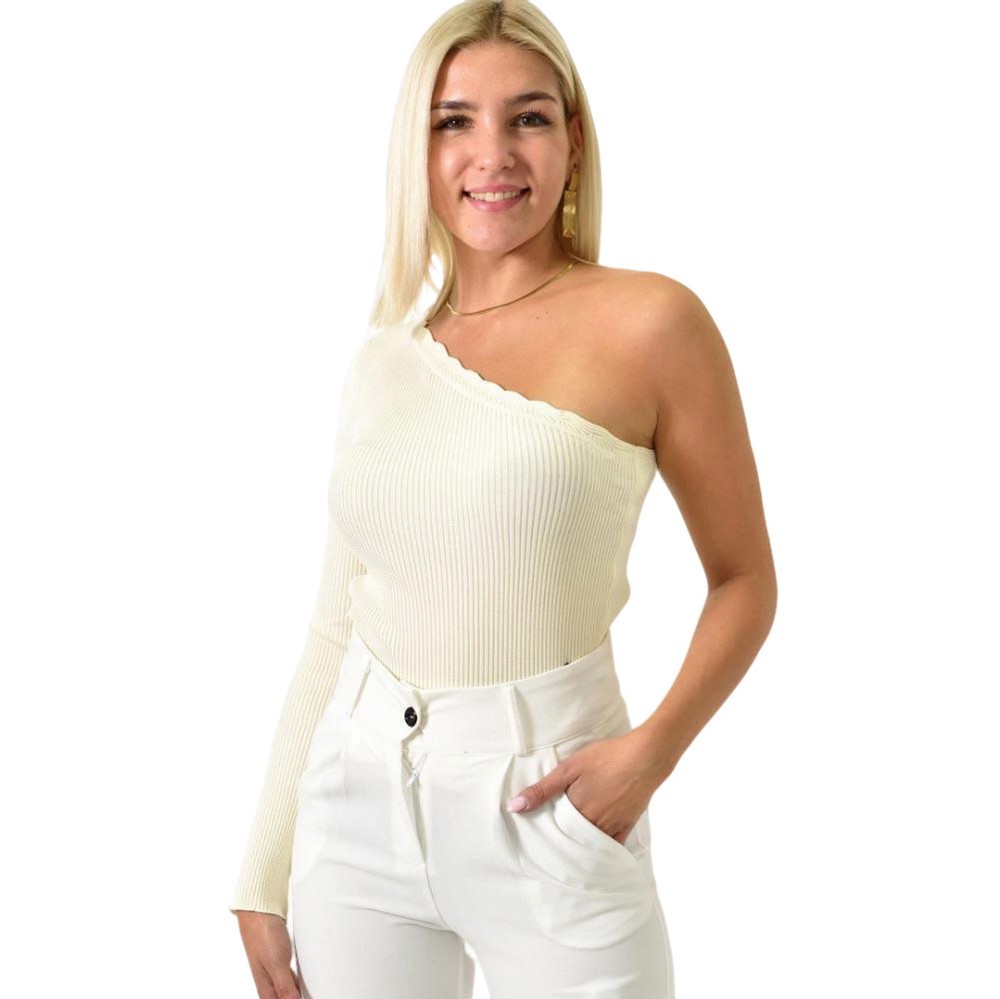 Πλεκτό τοπ με έναν ώμο Εκρού 25913