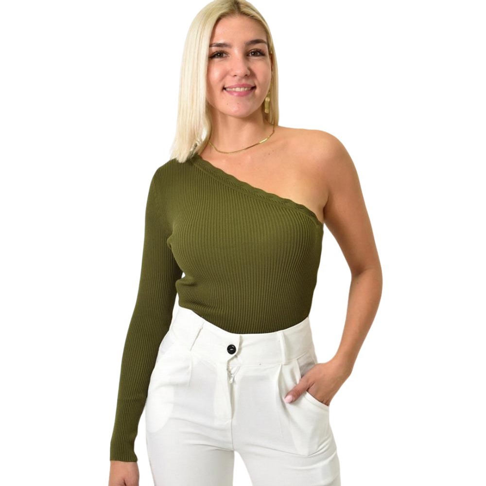 Πλεκτό τοπ με έναν ώμο Λαδί 25915