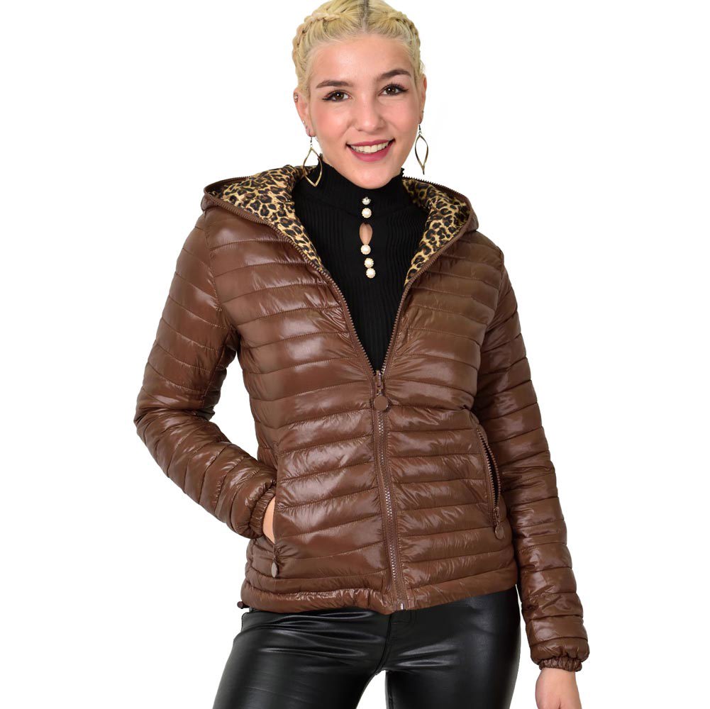Γυναικείο καπιτονέ ντουμπλφας animal print Καφέ 22466